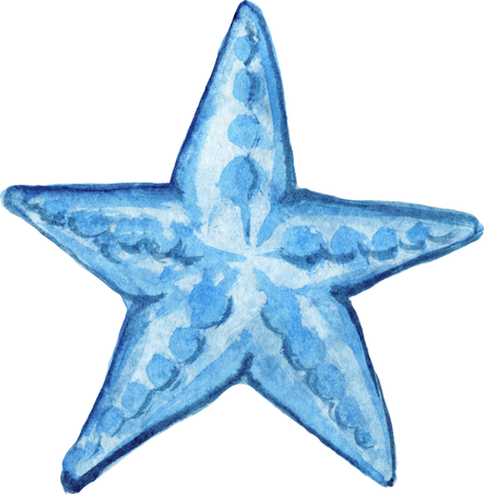 Watercolor marine elements blue starfish.